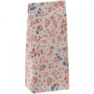 Klodsbundspose blomstermotiv i blå og teglfarver 100 stk