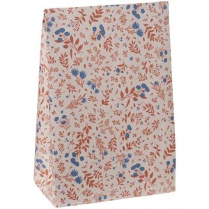 Klodsbundspose blomstermotiv i blå og teglfarver 100 stk