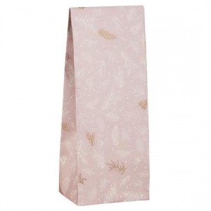 Klodsbundspose rosa med bladmønster 100 stk