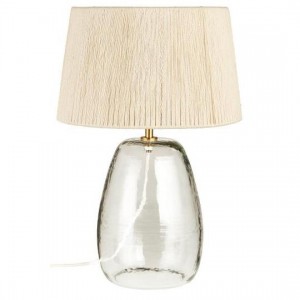 Bordlampe Congo med struktureret glas og cremefarvet juteskærm hvid tekstilledning med afbryder L:220 cm