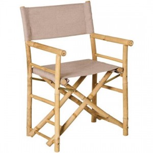 Instruktørstol bambus med hørfarvet stof