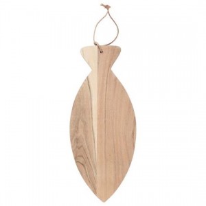 Skærebræt med lædersnor aflang fisk akacietræ