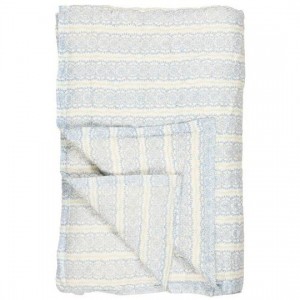 Quilt Anne blåt cirkelmønster og grønne blade