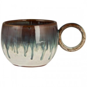 Krus med hank Vallvik jordnære toner med blå løbeglasur