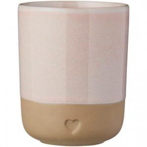Krus u/hank Heart mat brunt ler med rosa kant 190 ml