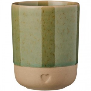 Krus u/hank Heart mat brunt ler med olivengrøn kant 190 ml