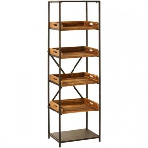 Reol med 5 hylder og aftagelige træbakker Brooklyn