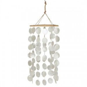 Vindspil med strandskaller rund 7 rækker hvid Vindspil med strandskaller rund 7 rækker hvid