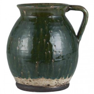 Vase med hank rustik grøn Avignon keramik 19 cm Vase med hank rustik grøn Avignon keramik 19 cm
