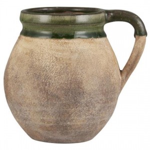 Vase med hank naturfarvet med grøn kant Avignon keramik 13 cm Vase med hank naturfarvet med grøn kant Avignon keramik 13 cm