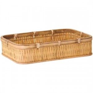 Bakke aflang med flettet bambuskant og fast bund 31x45cm