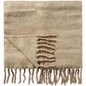 Plaid hørfarvet med frynser