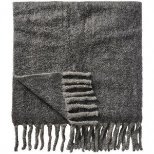 Plaid antracit melange med lysegrå frynser Plaid antracit melange med lysegrå frynser