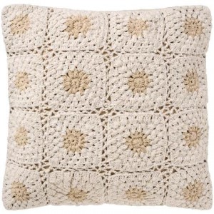 Pudebetræk hæklet 50x50cm creme med naturfarvede blomster