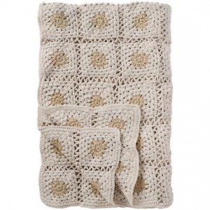 Plaid hæklet 130x170cm creme med naturfarvede blomster Plaid hæklet 130x170cm creme med naturfarvede blomster