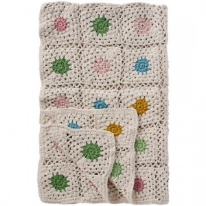Plaid hæklet 130x170cm creme med multifarvede blomster Plaid hæklet 130x170cm creme med multifarvede blomster