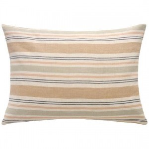 Pudebetræk hørfarvet  50x70cm med rosa, lysegrøn, mørkegrøn og sand striber, stribeforløbet kan variere