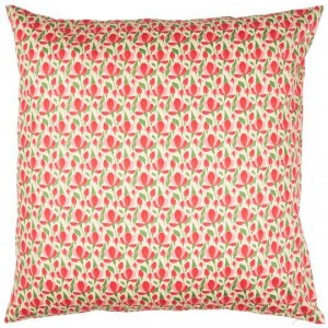 Pudebetræk 60x60 beige med røde og rosa blomster, grønne blade