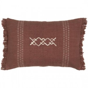 Pudebetræk Safi rust med broderi og frynser i enden, bagside i ubleget lærred 40x60