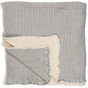 Sengetæppe Thy enkelt ribbet lyseblå/off white stribet forside og off white bagside Sengetæppe Thy enkelt ribbet lyseblå/off white stribet forside og off white bagside
