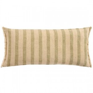 Pudebetræk natur/støvgrønne striber med frynser i enderne