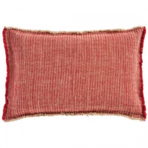 Pudebetræk natur/rust vævede striber, 4 sider med frynser