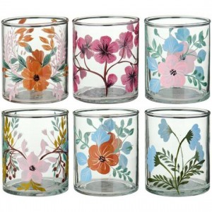 Sæt med 6 stk Stage til fyrfadslys smal med håndmalede blomster