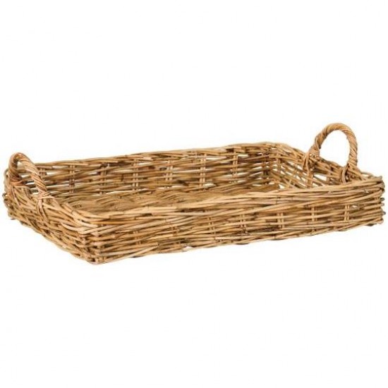 Bakke aflang med hanke rattan 34x50cm