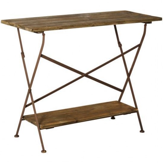 Bord med træbordplade og træhylde med metalstel foldbar brun