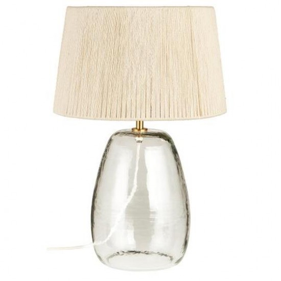 Bordlampe Congo med struktureret glas og cremefarvet juteskærm hvid tekstilledning med afbryder L:220 cm