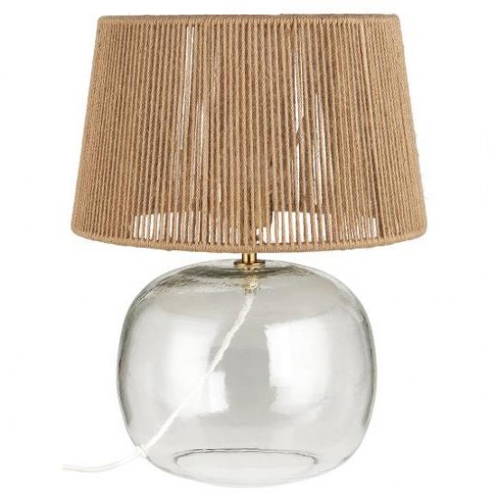Bordlampe Ghana med struktureret glas og naturfarvet juteskærm hvid tekstilledning med afbryder L:220 cm Bordlampe Ghana med struktureret glas og naturfarvet juteskærm hvid tekstilledning med afbryder L:220 cm