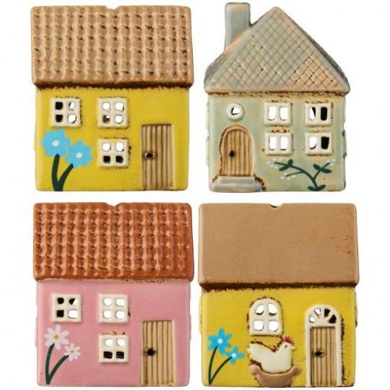 Hus til fyrfadslys mini Nyhavn Gul med høne