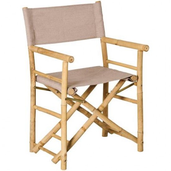 Instruktørstol bambus med hørfarvet stof