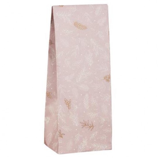 Klodsbundspose rosa med bladmønster 100 stk