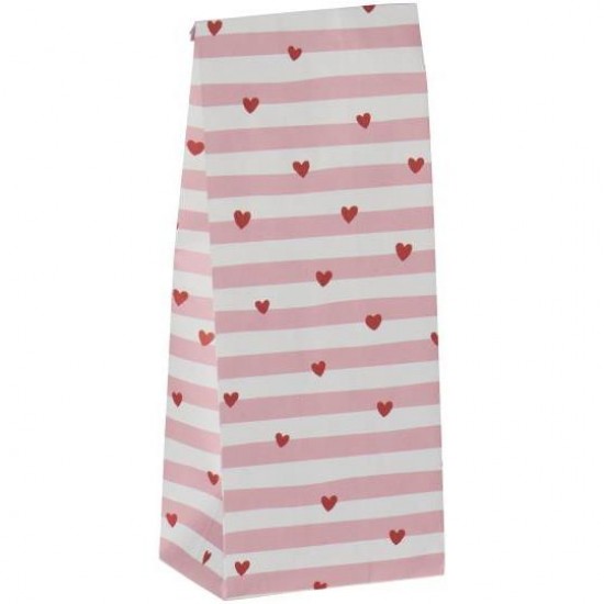 Klodsbundspose røde hjerter og lyserøde striber 100 stk