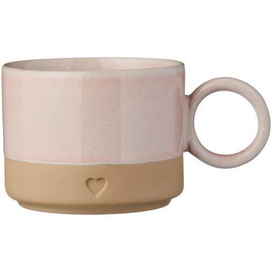 Krus med hank Heart mat brunt ler med rosa kant 290 ml