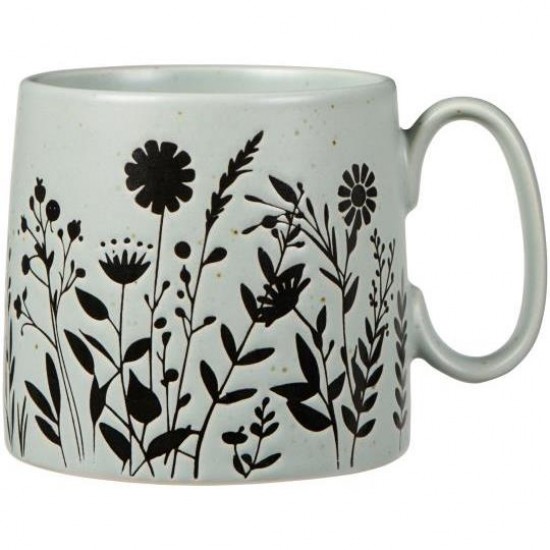 Krus med hank støvblå med sorte blomstersilhuetter 300 ml