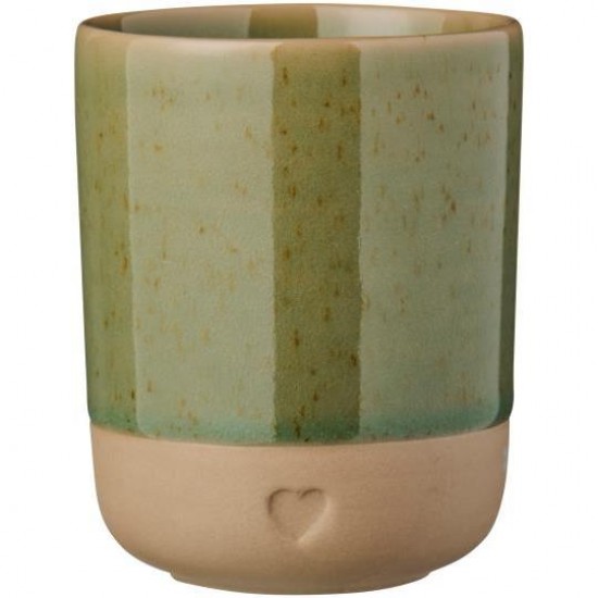 Krus u/hank Heart mat brunt ler med olivengrøn kant 190 ml