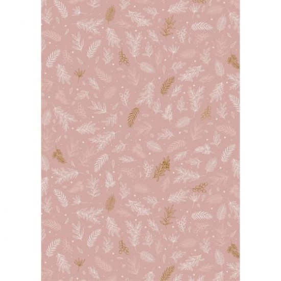 Papirrulle rosa med bladmønster 5 meter rulle