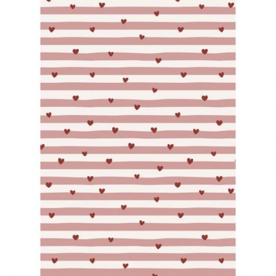 Papirrulle røde hjerter og lyserøde striber 5 meter rulle
