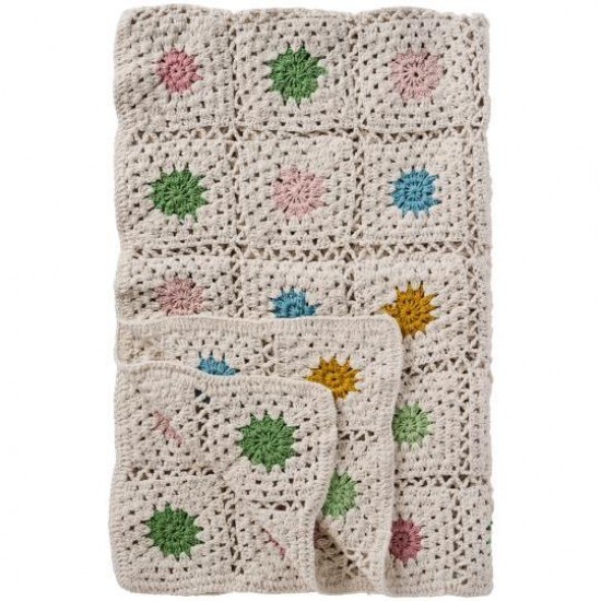 Plaid hæklet 130x170cm creme med multifarvede blomster