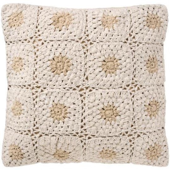 Pudebetræk hæklet 50x50cm creme med naturfarvede blomster