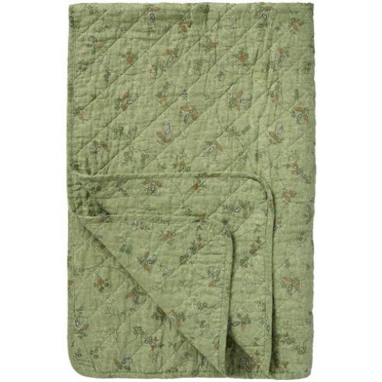 Quilt 130x180cm grøn med blomsterranker