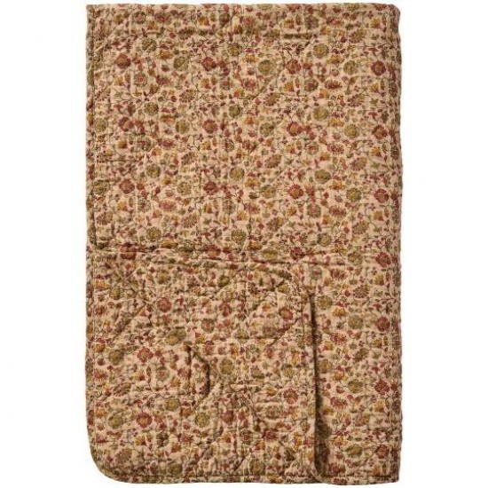 Quilt brun med røde, orange og grå blomsterranker Quilt brun med røde, orange og grå blomsterranker