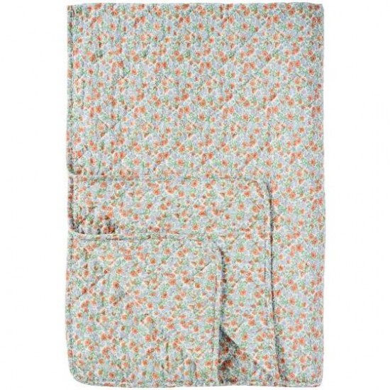 Quilt med lyseblå og rust blomster