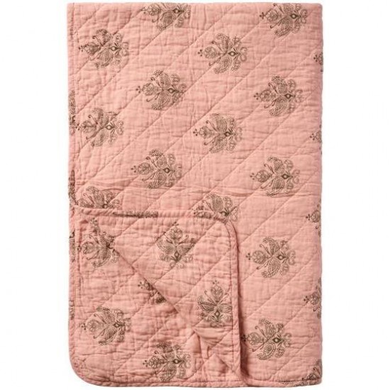 Quilt rosa med mørkegråt blokmønster Quilt rosa med mørkegråt blokmønster