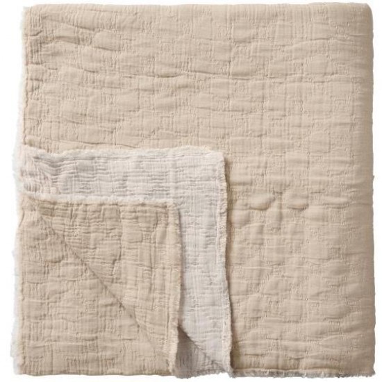 Sengetæppe dobbelt, dobbeltvævet med stikning i tern, forside: natur, bagside: off white Sengetæppe dobbelt, dobbeltvævet med stikning i tern, forside: natur, bagside: off white