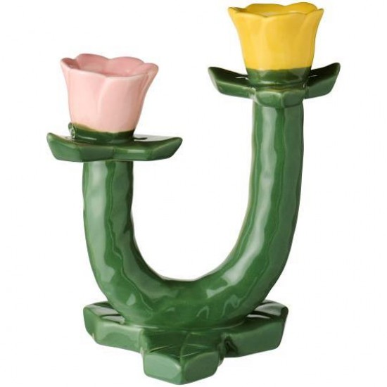 Stage til 2 x 2,2 cm lys grøn med gul og lyserød blomst