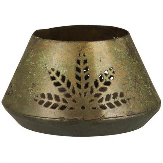 Stage til fyrfadslys konisk bladmønster grøn patina