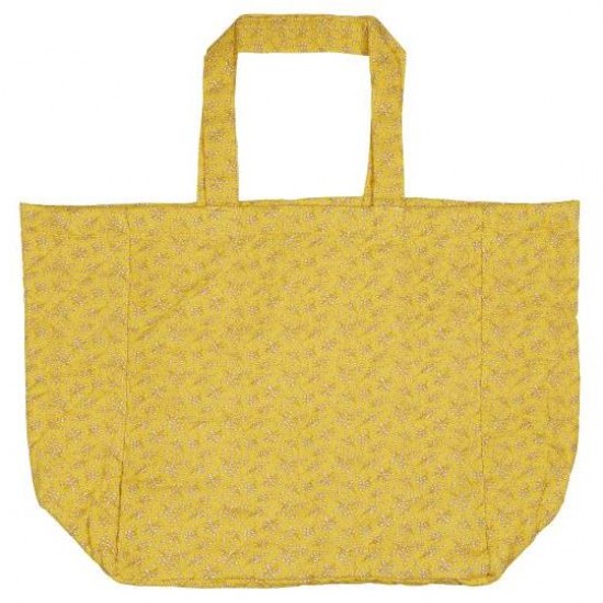 Taske quiltet gul med hvide blomster